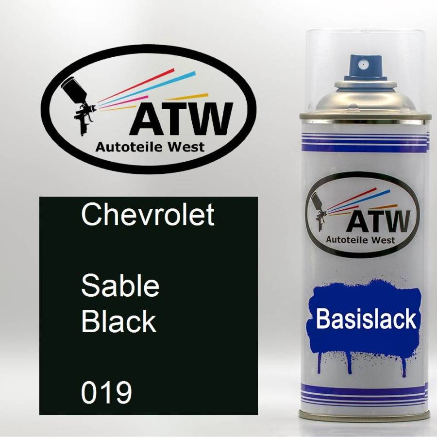 Chevrolet, Sable Black, 019: 400ml Sprühdose, von ATW Autoteile West.